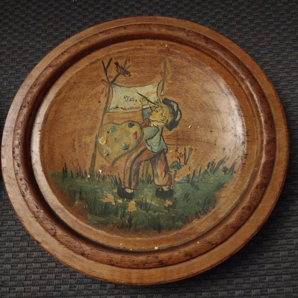 Vintage Hand Painted Wooden Plate Wall Hanging - Picture 4 of 6